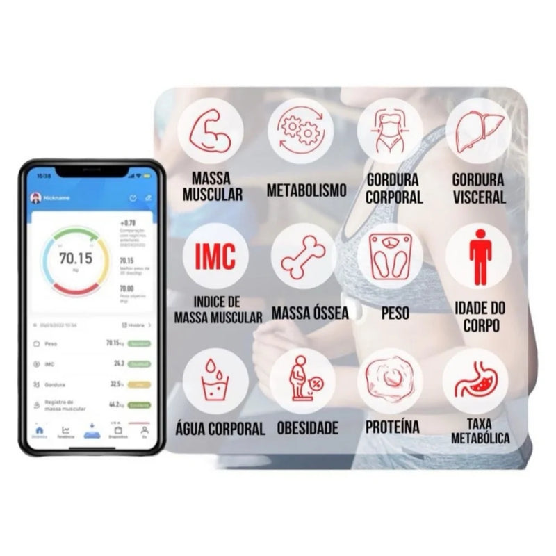 Balança Digital de Bioimpedância Bluetooth Profissional