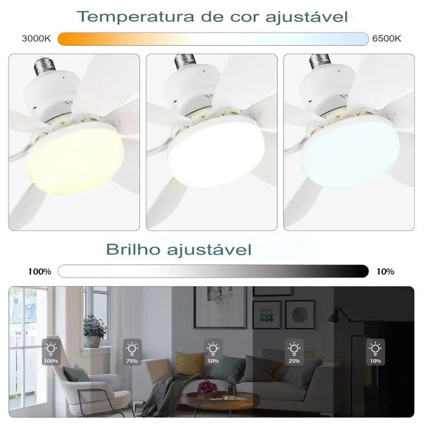 Ventilador Portátil de Teto com Lâmpada LED 30W